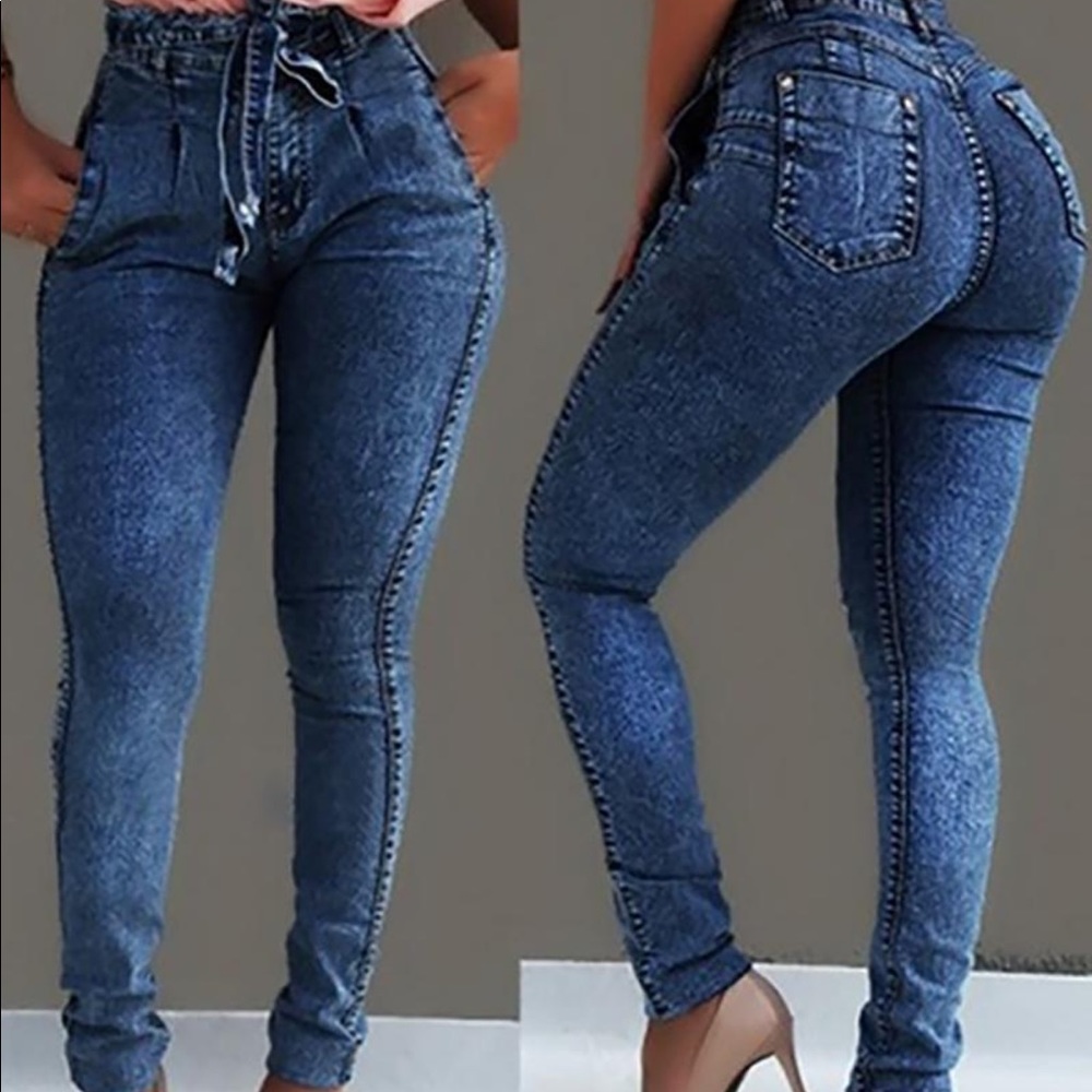 High waisted paper bag jeans